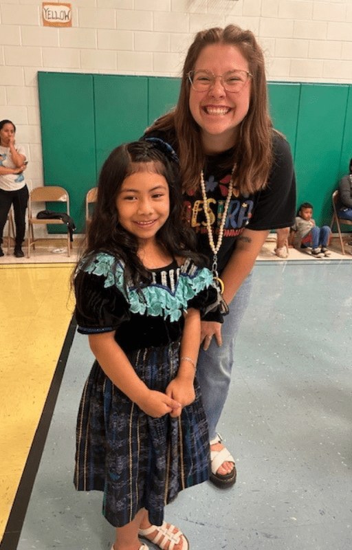 East Lake Elem teacher with elementary student dressed up for hispanic heritage month event at east lake elementary
