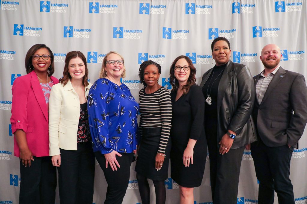 A group poses for a photo