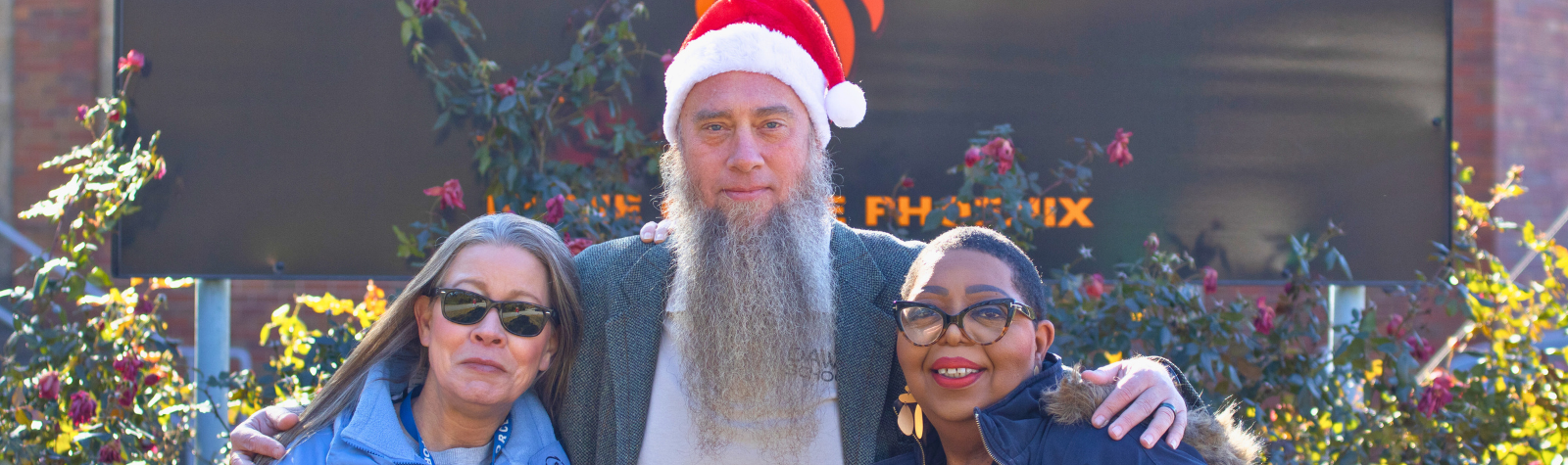 A group poses for a photo