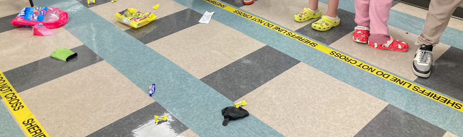 Items are seen on the flood with DO NOT CROSS tape