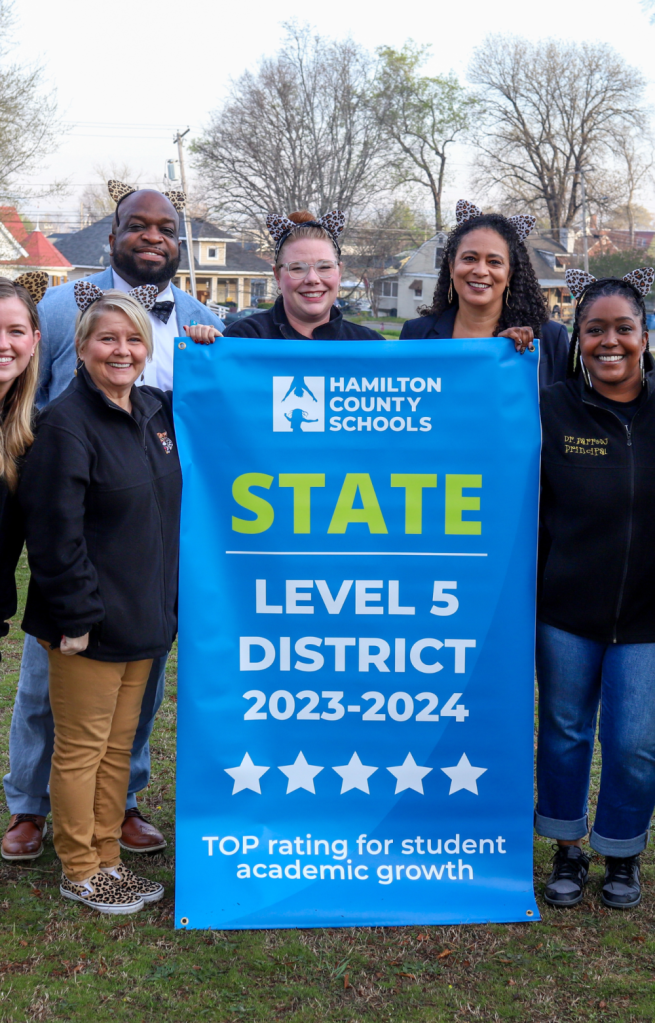 NEWSROOM COVER - East Lake Students pose for a banner presentation photo