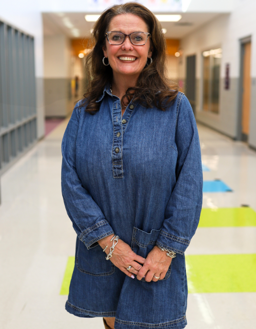 Principal Dr. Lorie Collier in Harrison Elementary School hallway