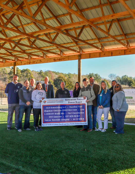 A group poses for a photo