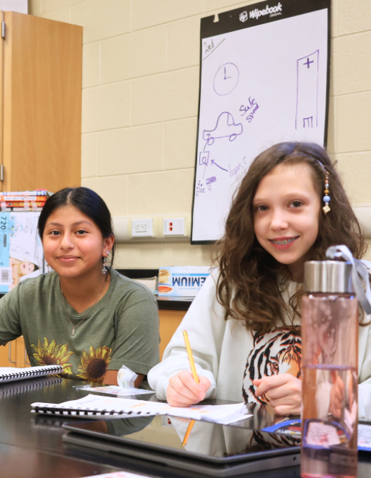 Two students in a classroom