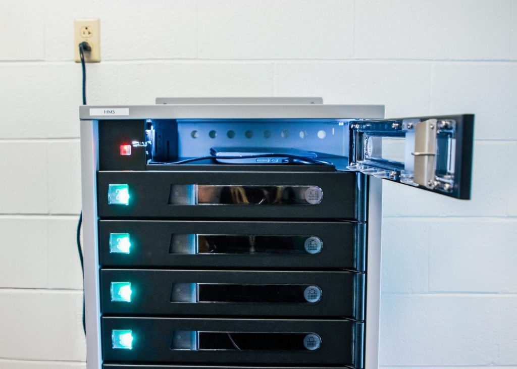 tech towers at Hunter Middle with computer charging