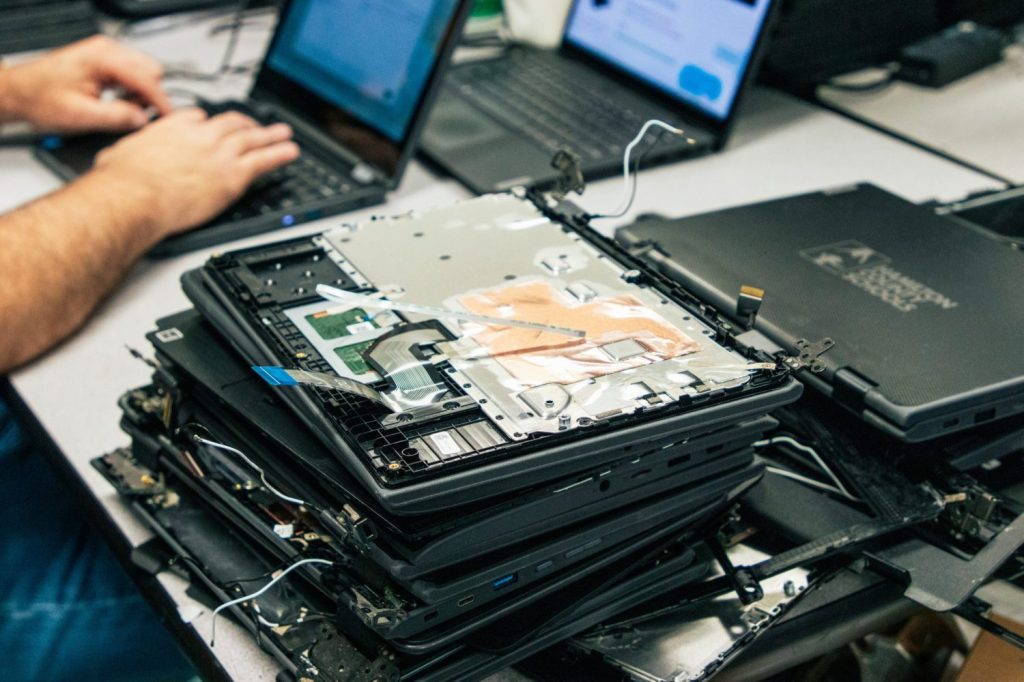 broken laptops in IT room