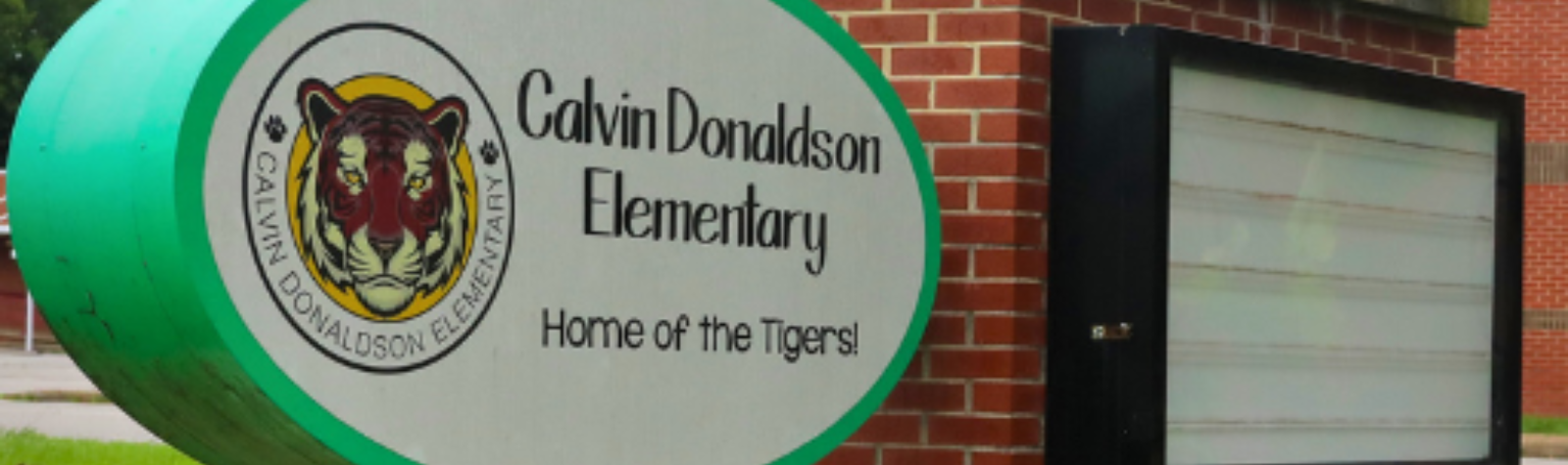 school name sign entrance Calvin Donaldson Elementary