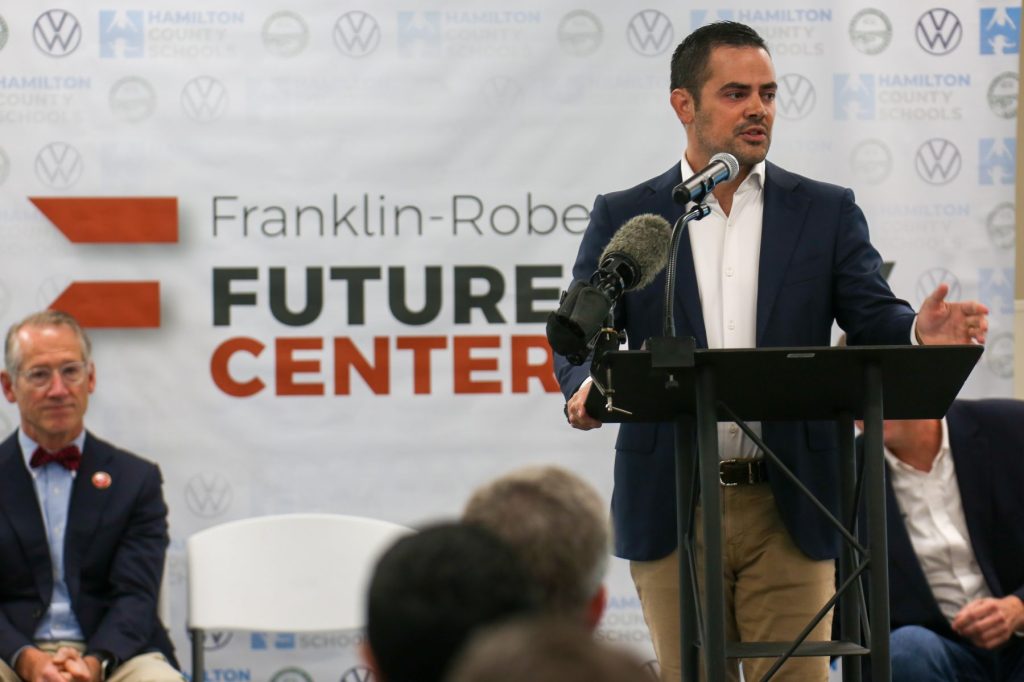 Franklin-03 A man speaks at a podium